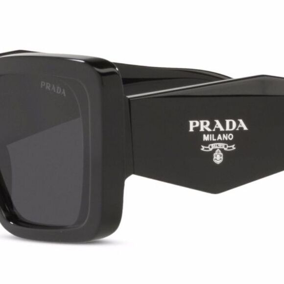 Prada Eyewear black square frame sunglasses logo sides Revolve in case $489 - Picture 3 of 16